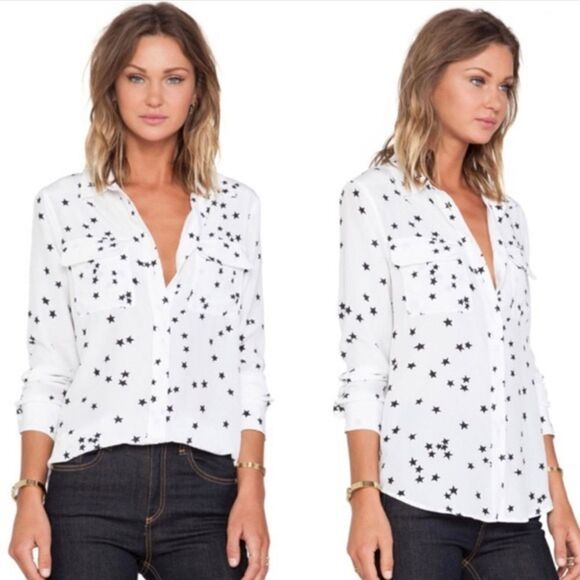 EQUIPMENT Slim Signature Star Silk Shirt White Top Small - Picture 2 of 15